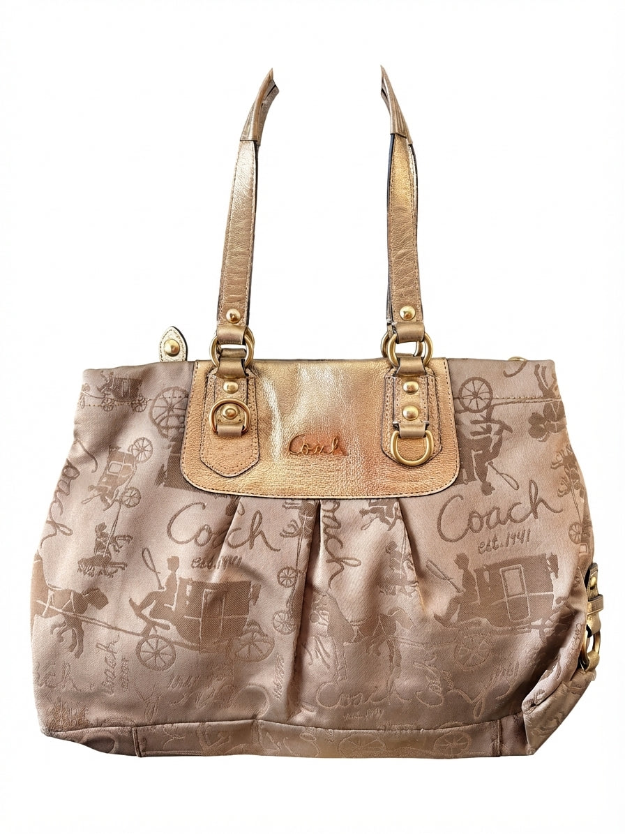 VVA372 - Coach 2010 F15656 Ashley Heritage Horse and Carriage Tote Bag - Metallic Gold - Image 1