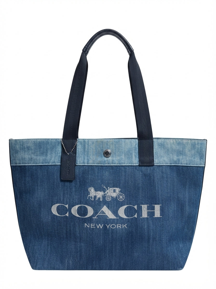 Coach 2021 91131 Horse And Carriage Denim Tote Bag - Blue - Image 1