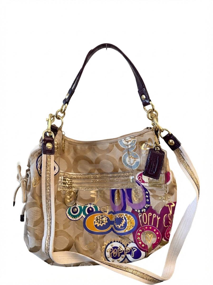 VVA256 Coach 2010 15311 Poppy Signature Spotlight Hobo Bag - Playful Khaki Multi-Colour Design - Image 1