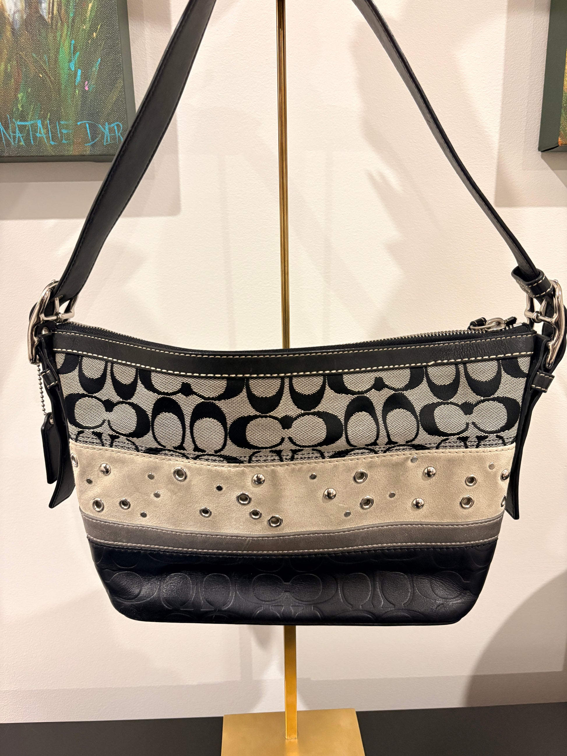 Coach 2008 F13078 Signature C East West Duffle Shoulder Bag - Black & Grey Monogram - Image 2