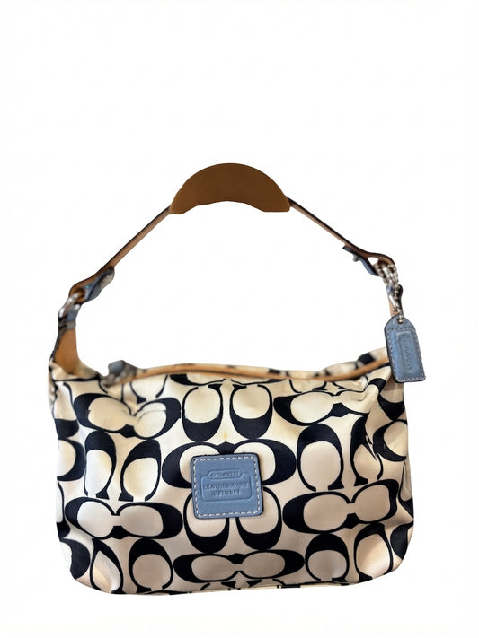 VVA341 - Coach Signature C Nylon Hobo Bag - Black & White Monogram with Leather Trim - Image 1