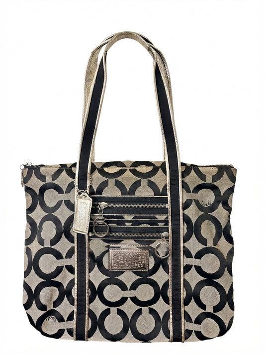 Coach 2009 13826 Poppy Op Art Glam Tote Bag - Black & White Signature - Image 1