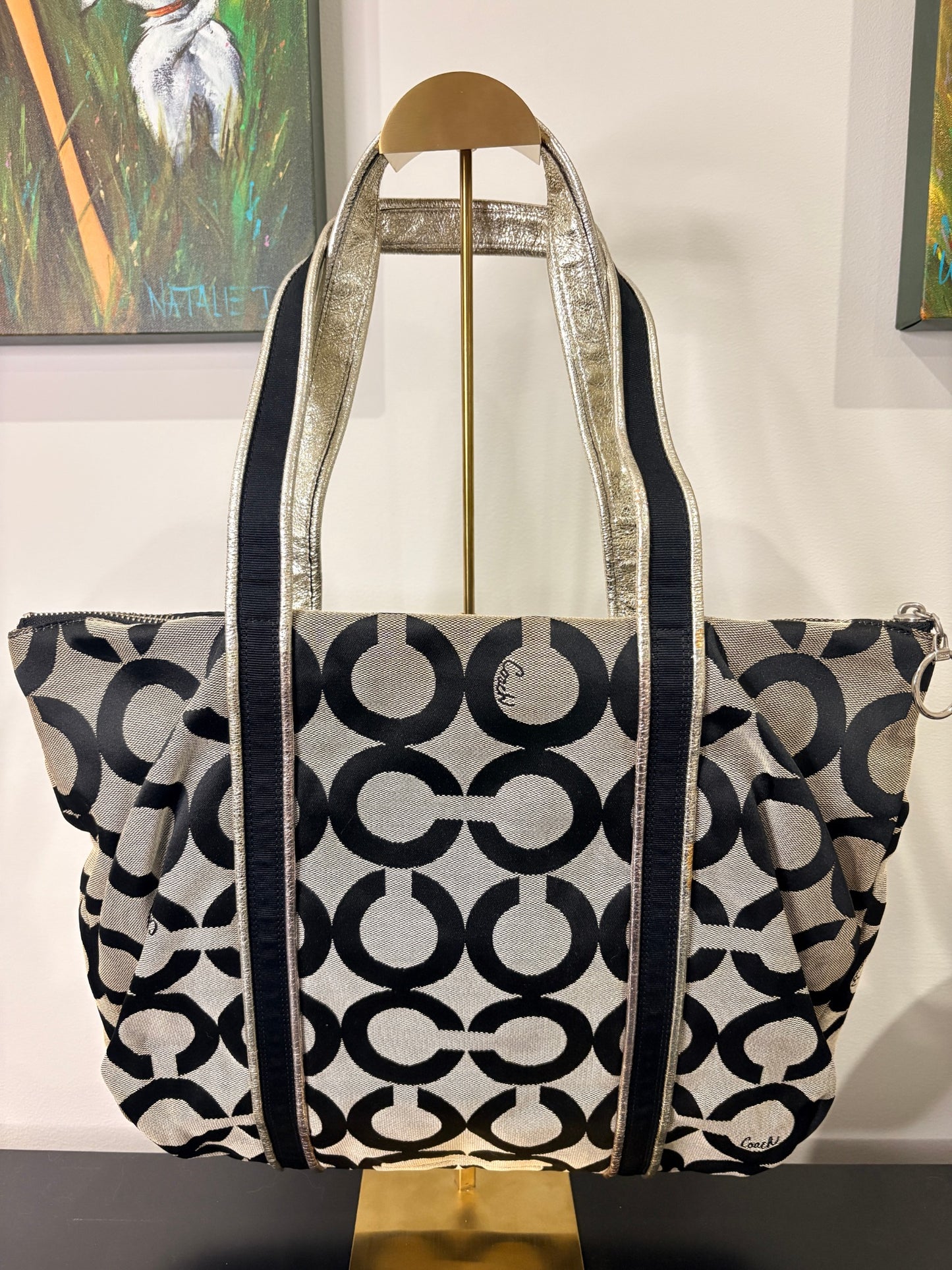 Coach 2009 13826 Poppy Op Art Glam Tote Bag - Black & White Signature - Image 2