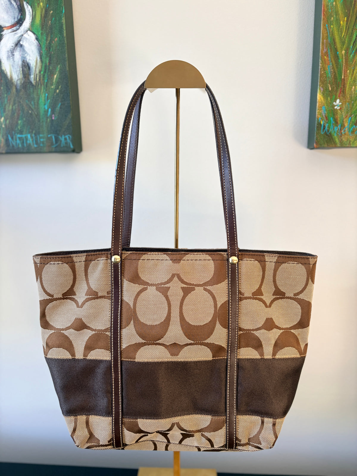 VVA263- Coach 2007 11098 Signature Stripe Tote Bag - Classic Beige and Brown Monogram Handbag - Image 2