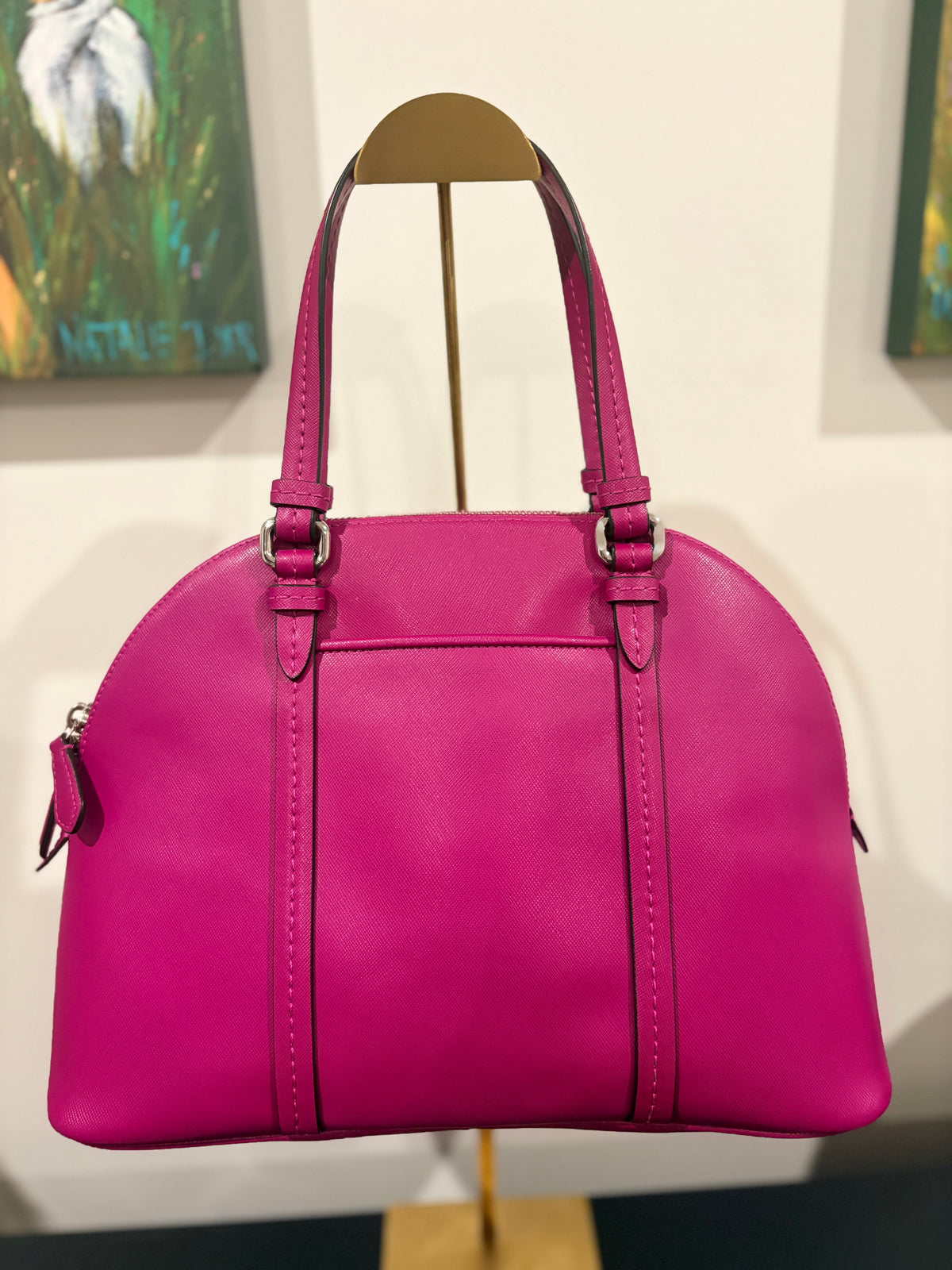 VVA268- Coach 2013 F25671 Peyton Leather Cora Domed Satchel- Vibrant Hot Pink Crossgrain Leather Domed Handbag - Image 2