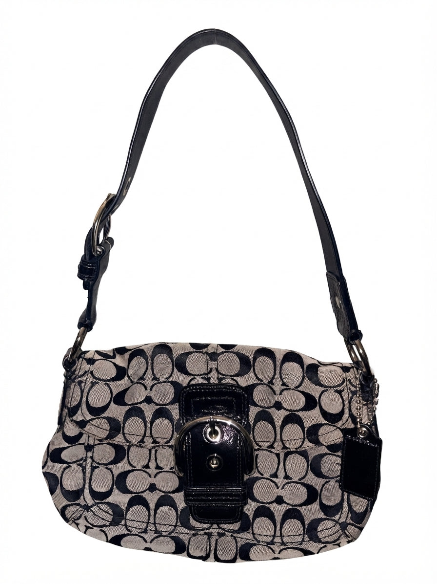 Signature 2010 F15663 Soho Buckle Flap Shoulder Bag - Black & Grey Jacquard - Image 1