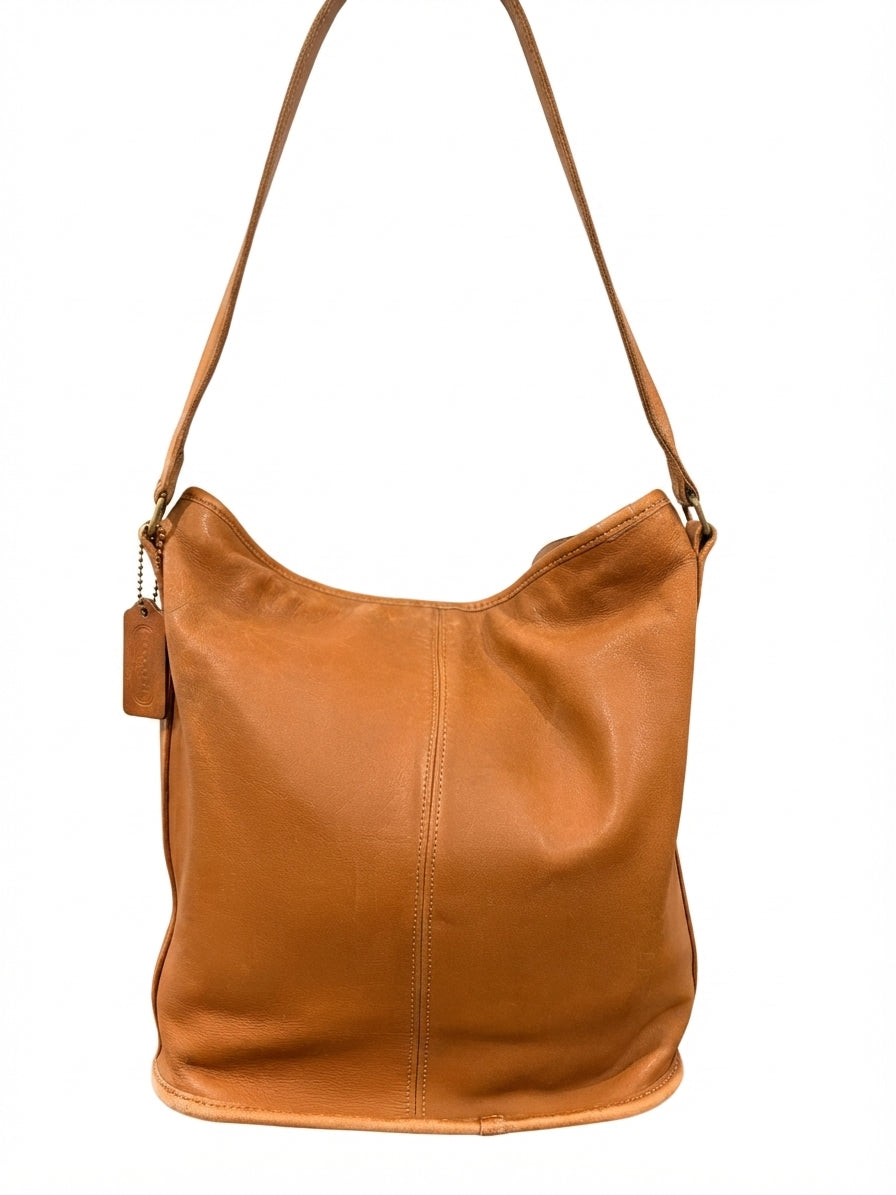 VVA264 - Old Coach Vintage Leather Bucket Bag - Classic Tan Hobo Shoulder Bag MADE IN THE USA - Image 1