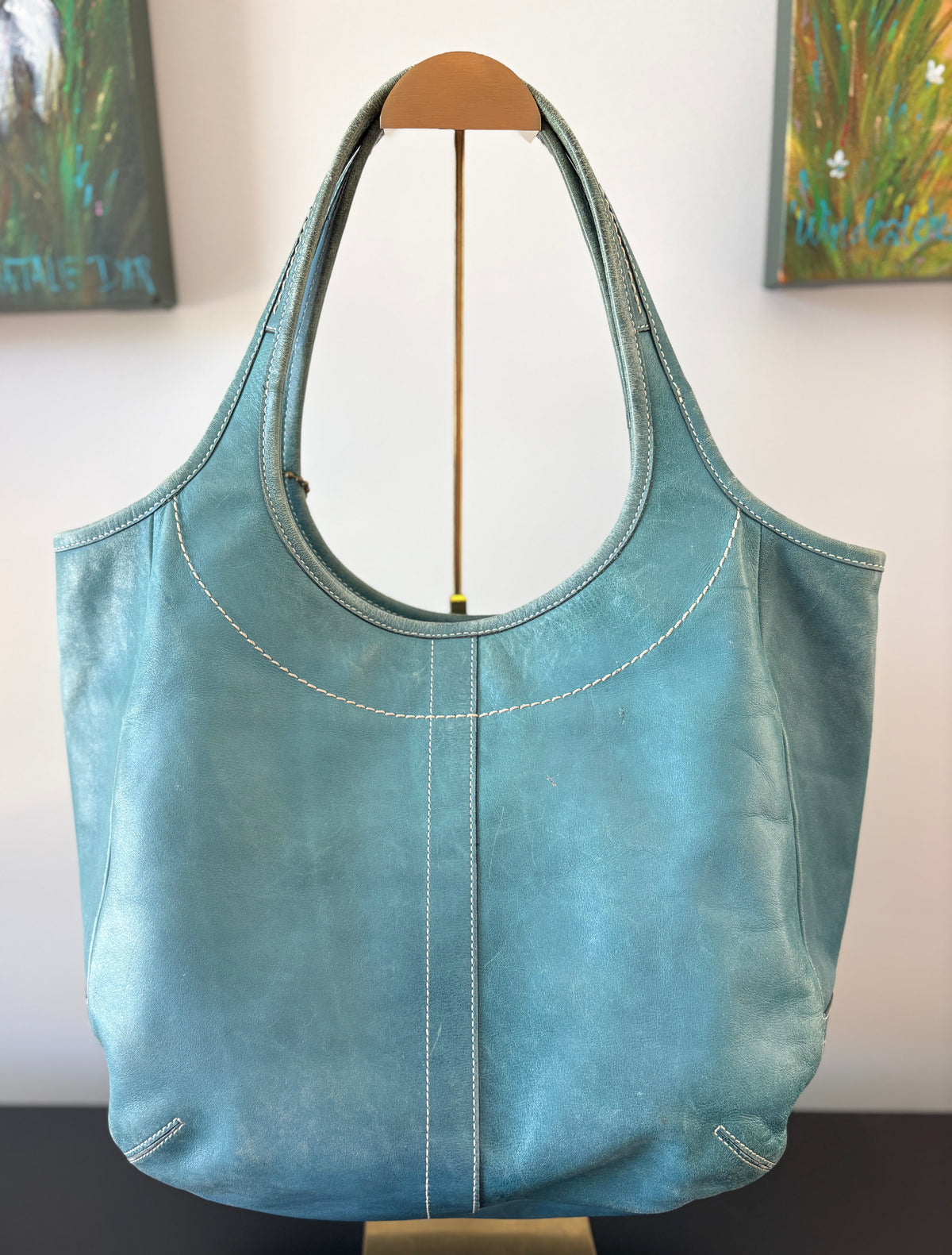 VVA338 - Coach 2007 10744 Legacy Leather Shoulder Bag - Light Blue Turnlock Hobo - Image 2