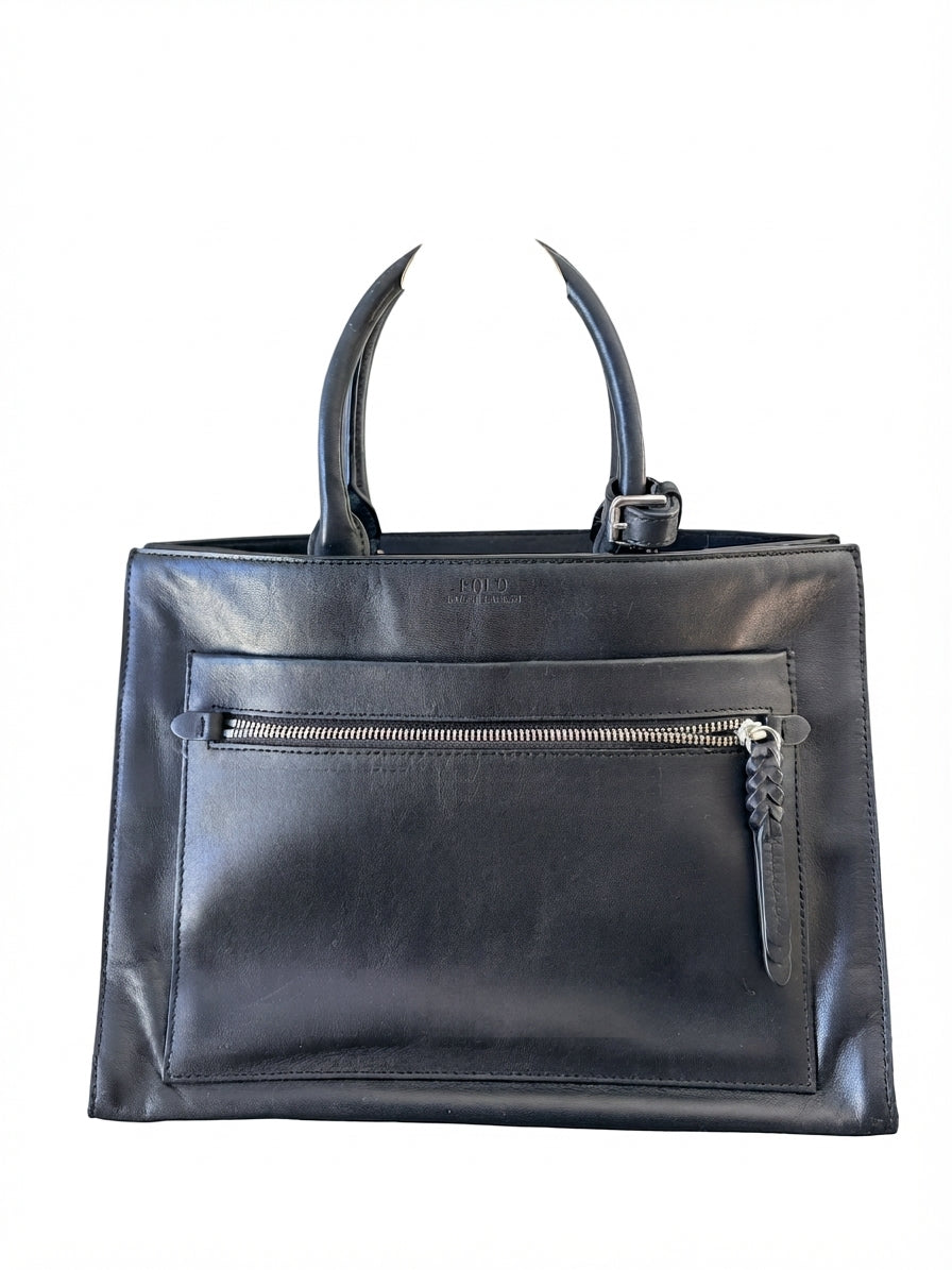 Polo Ralph Lauren Black Leather Satchel Tote Bag - Classic Professional Handbag - Image 1