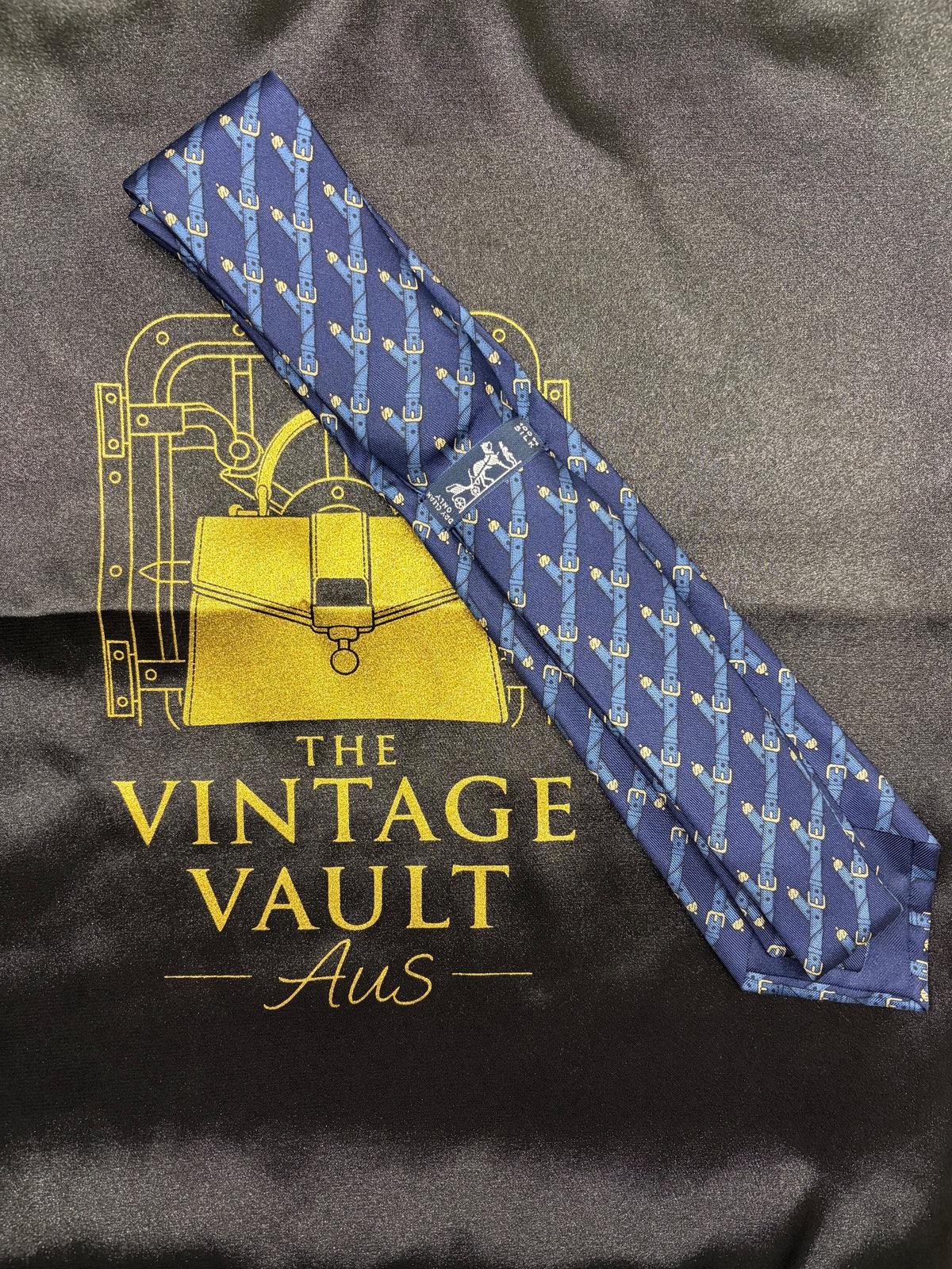 HERMES Silk Tie - Blue Buckle and Strap Pattern - Image 1