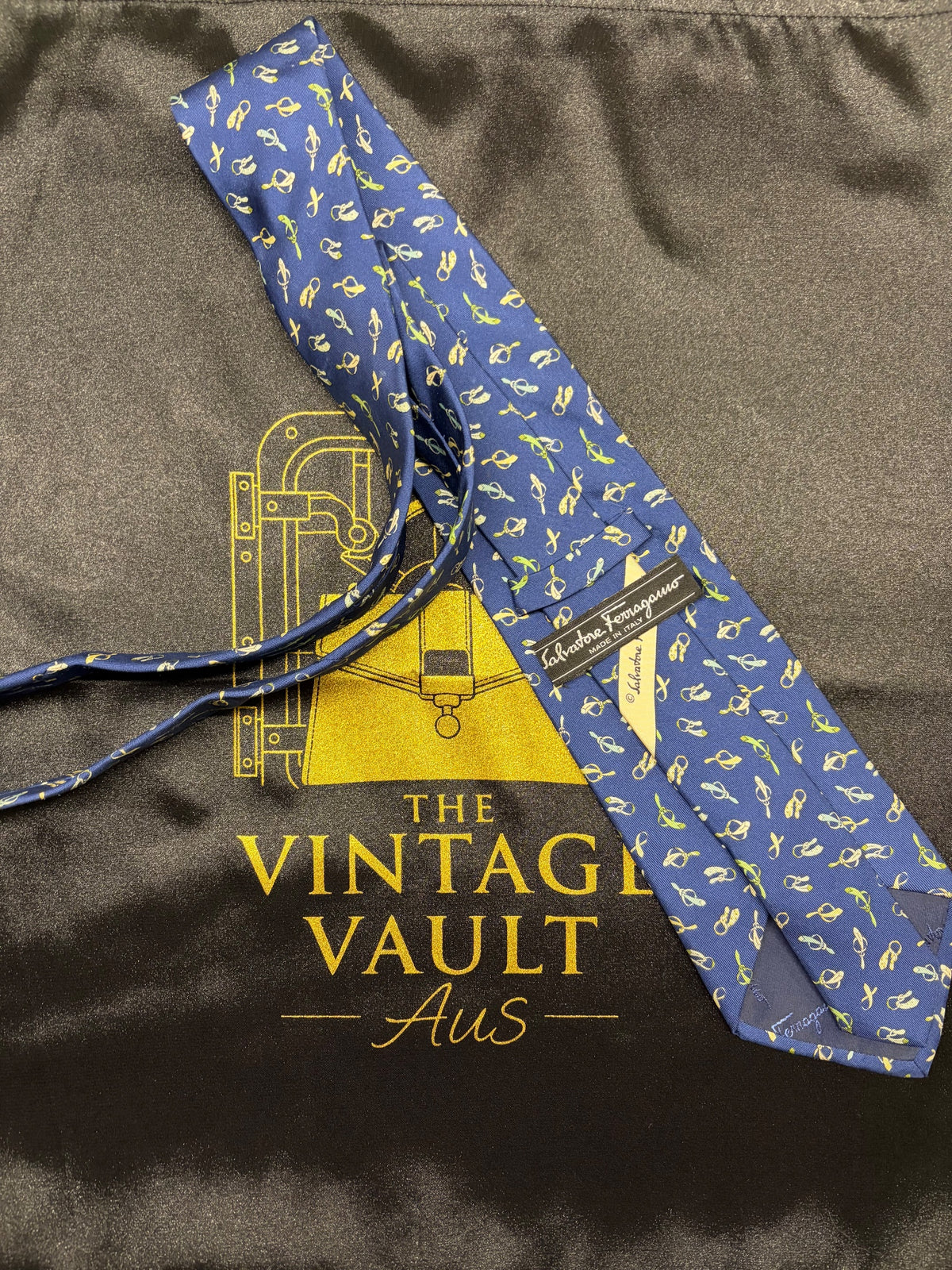 Salvatore Ferragamo Silk Tie - Blue Ribbon Motif - Image 2