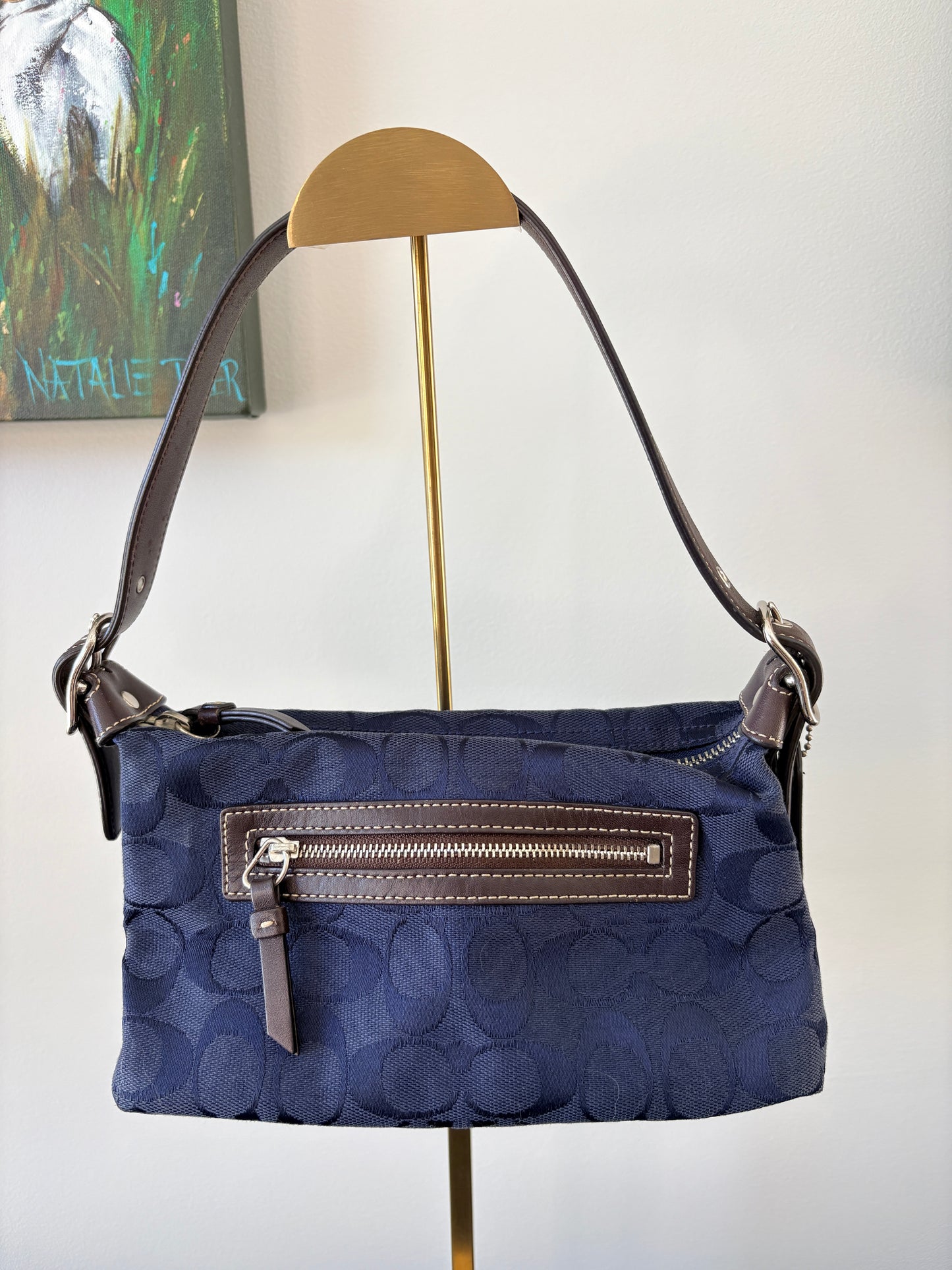 Coach Signature C Monogram Soho Shoulder Bag - Navy Blue Canvas - Image 2
