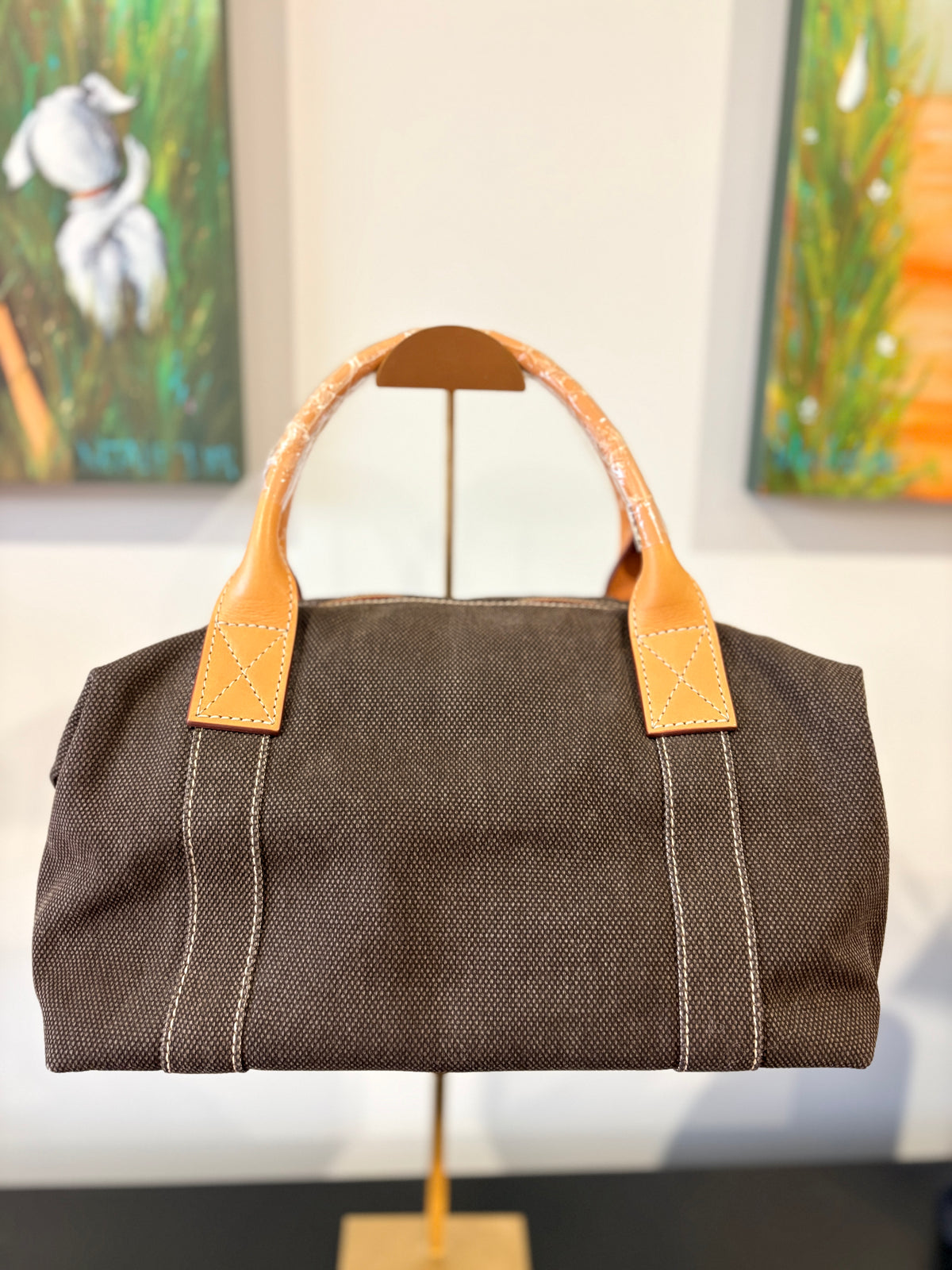 VVA336 - Dooney & Bourke Canvas Satchel - Brown Canvas with Vachetta Leather Trim - Image 2