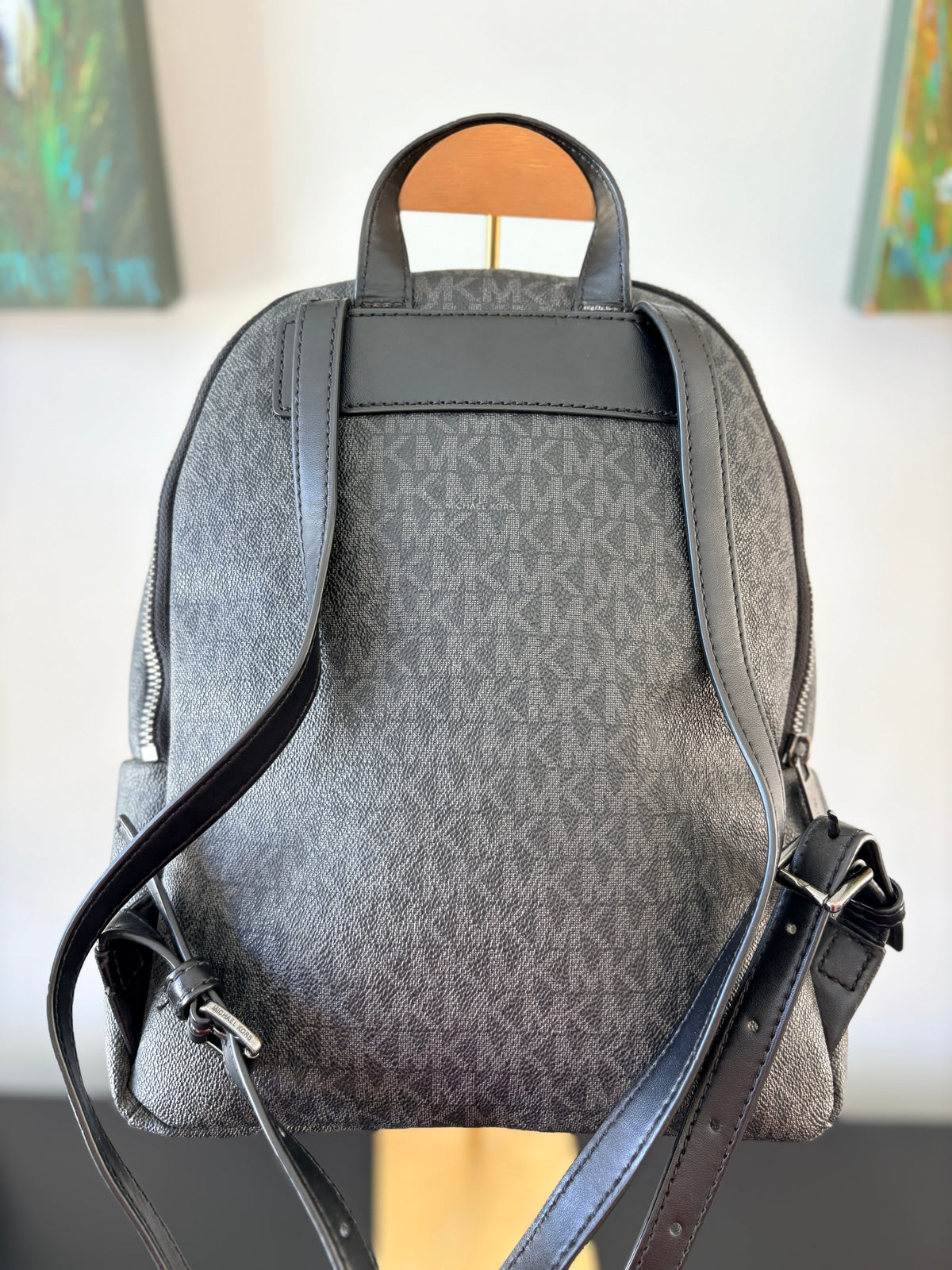 VVA378 - Michael Kors Rhea Zip Backpack - Black Signature Monogram with Studs - Image 2