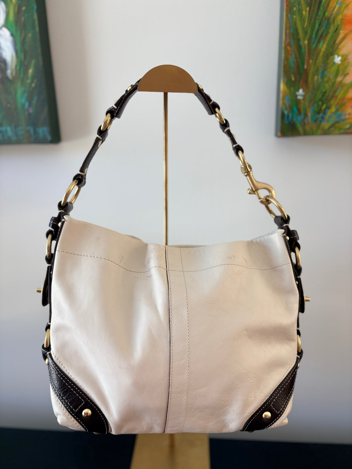 VVA375 - Coach 2007 10616 Carly Hobo Bag - White Leather with Brown Trim Shoulder Handbag - Image 2