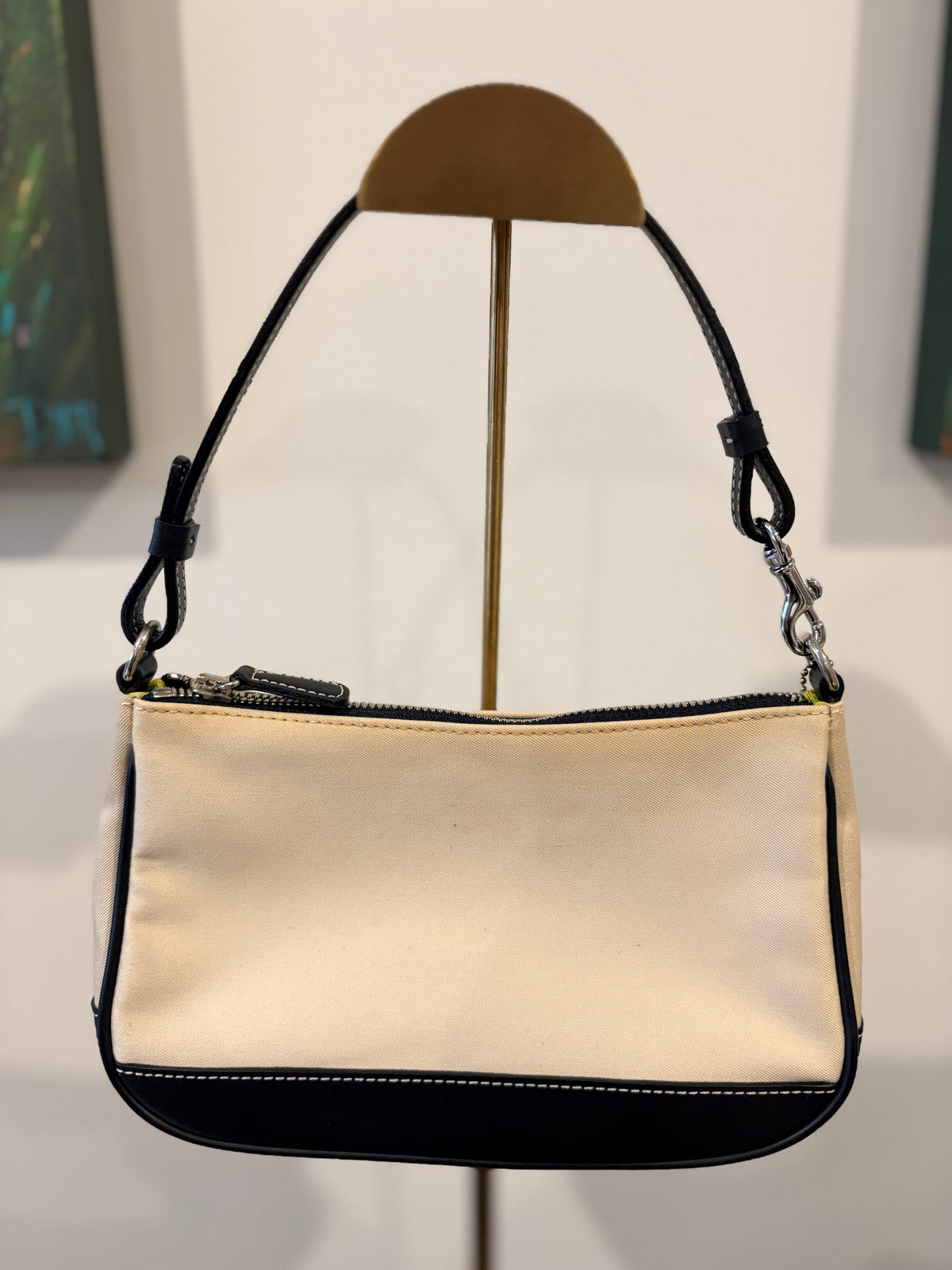 Coach Vintage Demi Mini Bag - Beige Canvas and Black Leather Shoulder Accessory - Image 2