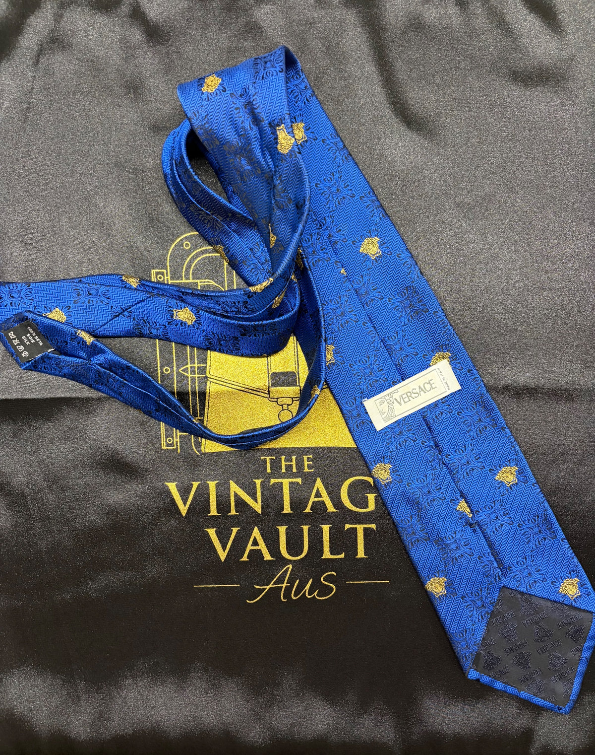 Versace Medusa Head Silk Tie - Blue Baroque Pattern - Image 2