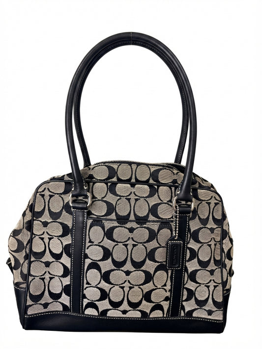 Coach F2J6097 Signature Canvas Satchel - Black and Grey Logo Print - Image 1
