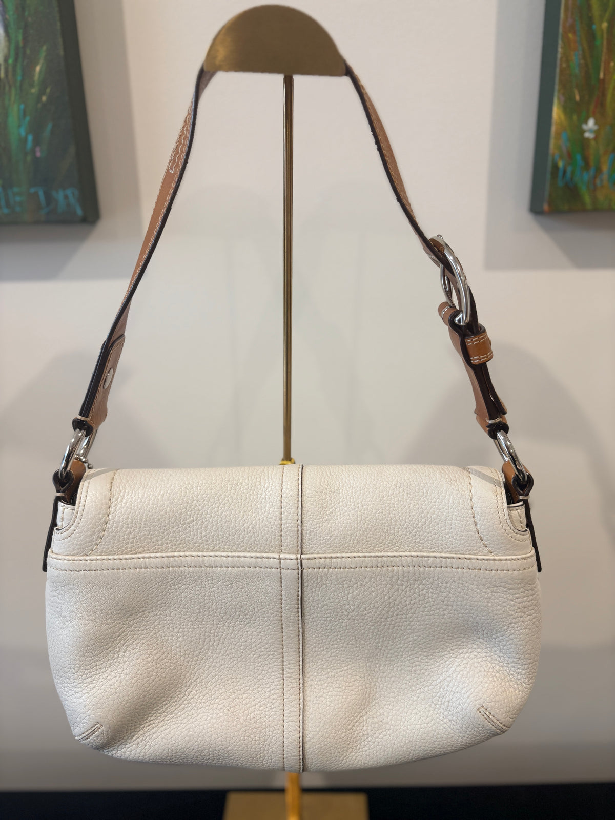 Coach Soho Buckle Flap Shoulder Bag - White Pebbled Leather - Image 2