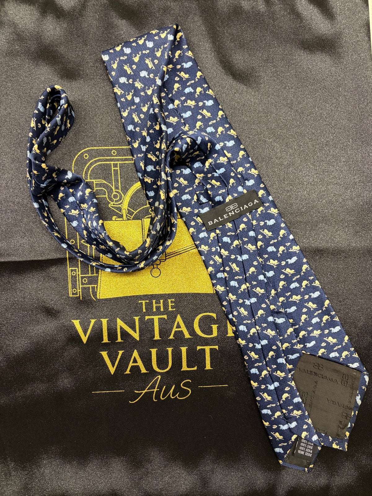 Balenciaga Silk Necktie - Navy Blue Animal Motif - Image 2