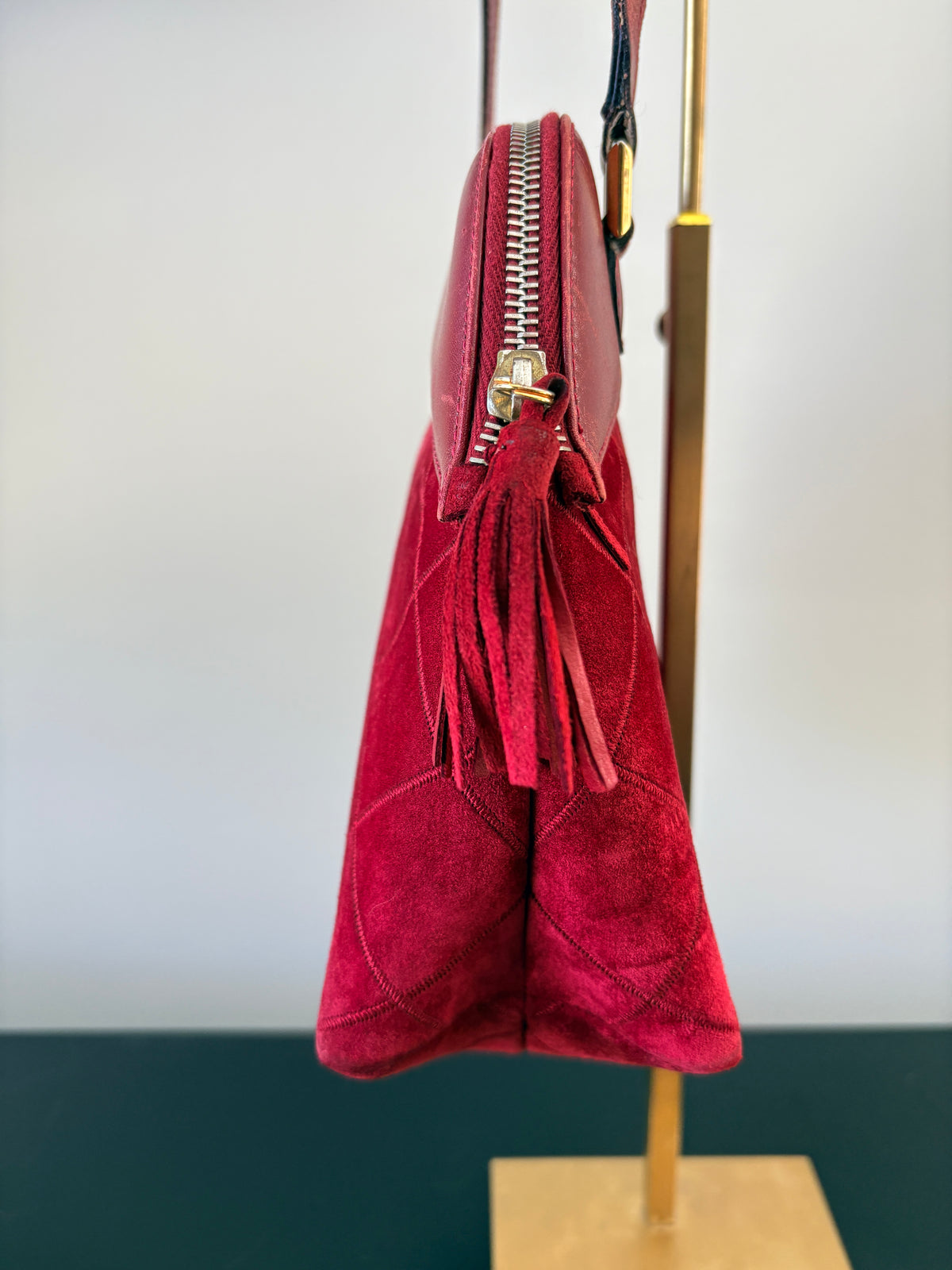 Salvatore Ferragamo Quilted Suede and Leather Shoulder Bag - Red - Image 3