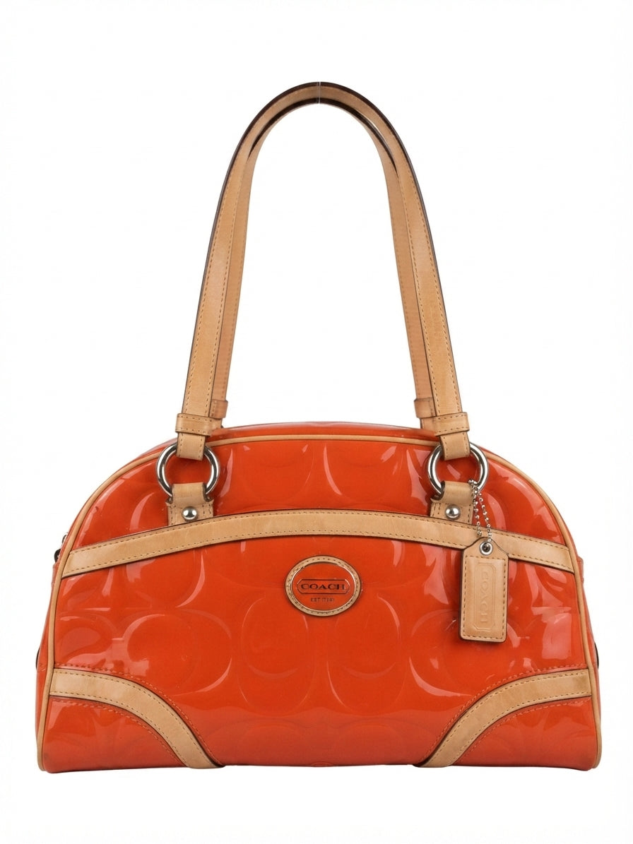 VVA270- Coach 2012 F20065 Peyton Embossed Patent Leather - Vibrant Orange Embossed Patent Leather Handbag - Image 1