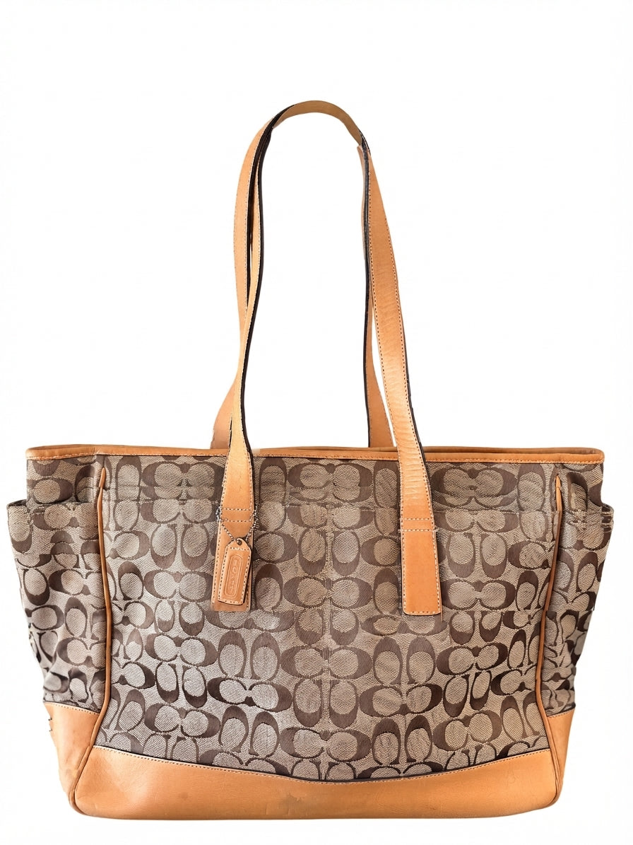 VVA391 - Coach 4263 Signature Canvas Tote Bag - Tan & Brown Baby Bag - Image 1