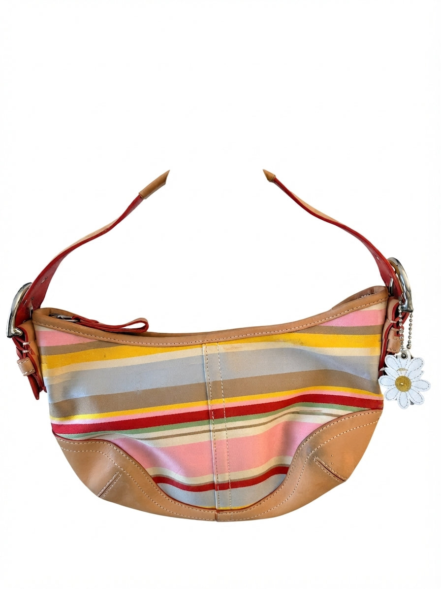 VVA259 -Hamptons Hobo Bag - Multi-Stripe Canvas With Daisy Charm - Image 1