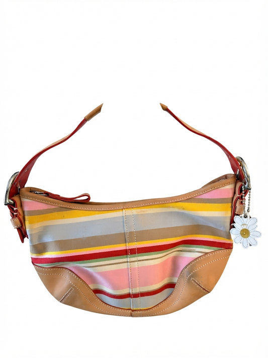 VVA259 -Hamptons Hobo Bag - Multi-Stripe Canvas With Daisy Charm - Image 1