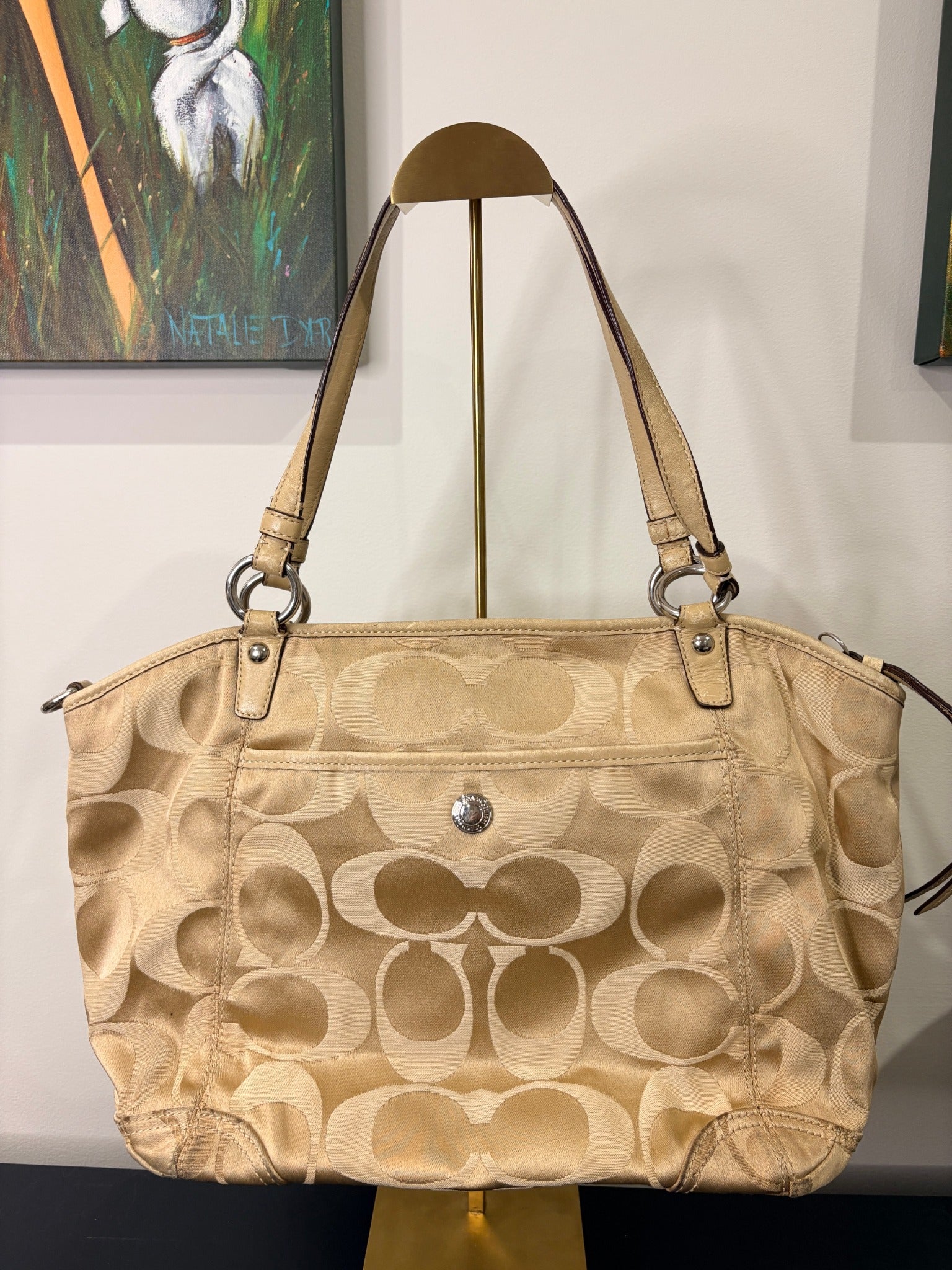 Coach 2008 13139 Signature C Tote Bag - Khaki Gold with Turnlock Pocket - Image 2