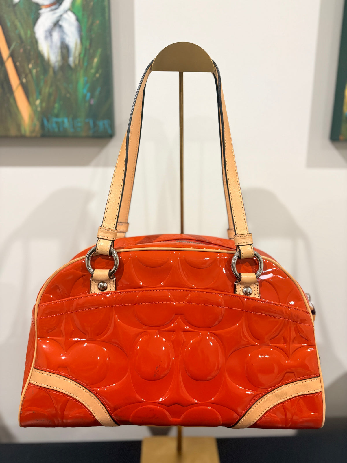 VVA270- Coach 2012 F20065 Peyton Embossed Patent Leather - Vibrant Orange Embossed Patent Leather Handbag - Image 2