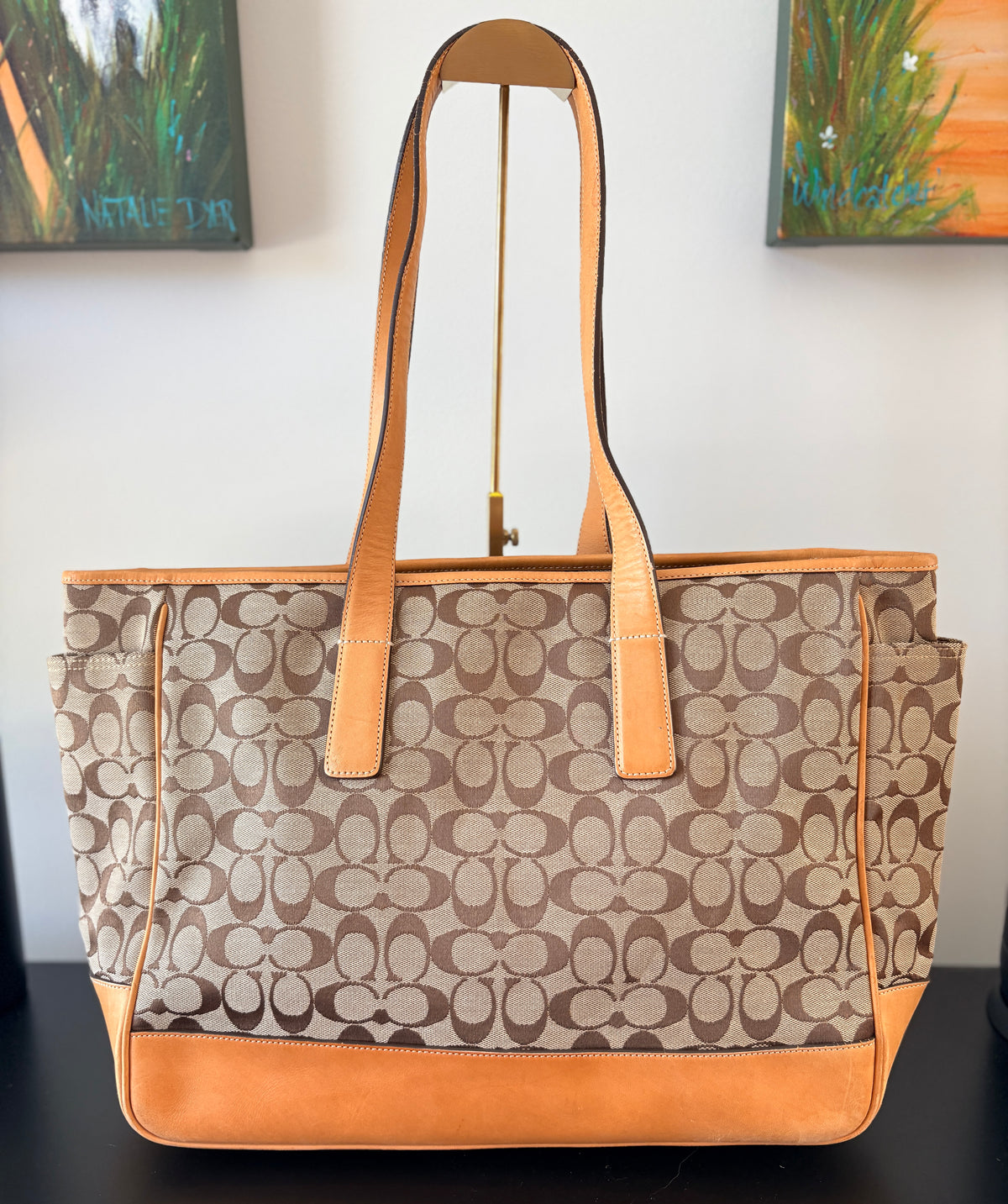 VVA391 - Coach 4263 Signature Canvas Tote Bag - Tan & Brown Baby Bag - Image 2