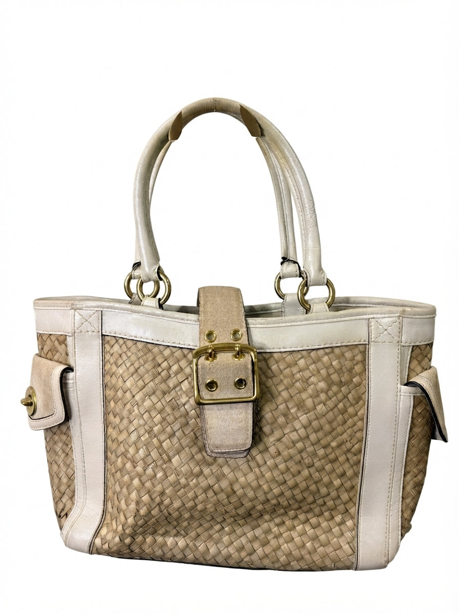 Coach 2004 4419 Hamptons Woven Straw Tote Bag - Natural Straw & White Leather Trim - Image 1