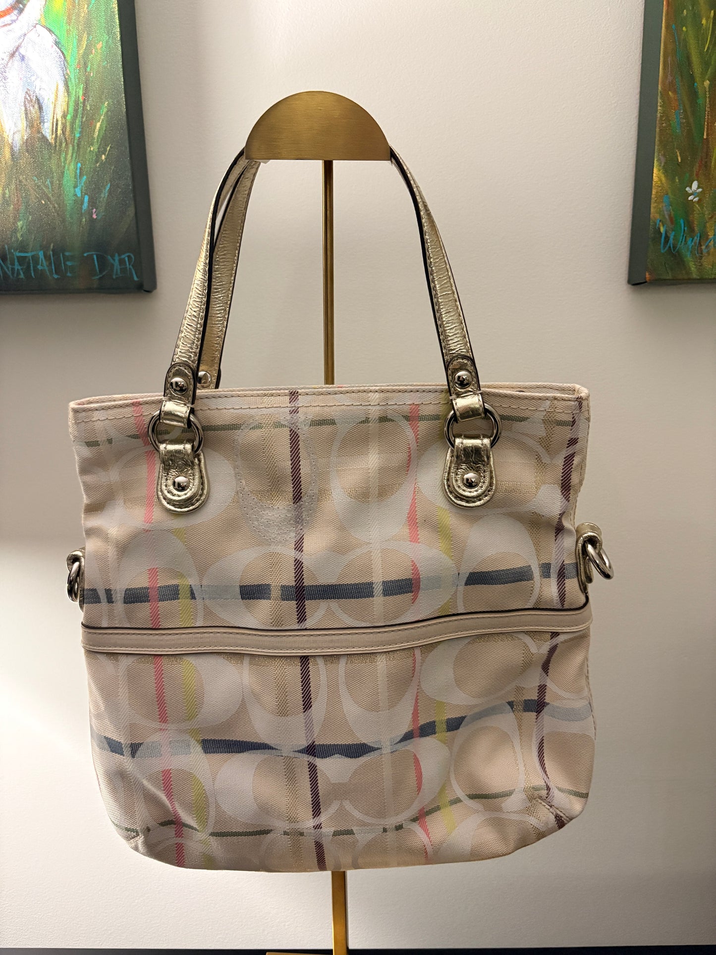 Coach 2012 19868 Tattersall Sequin Lurex Metallic Signature Sateen Glam Tote  - Image 2