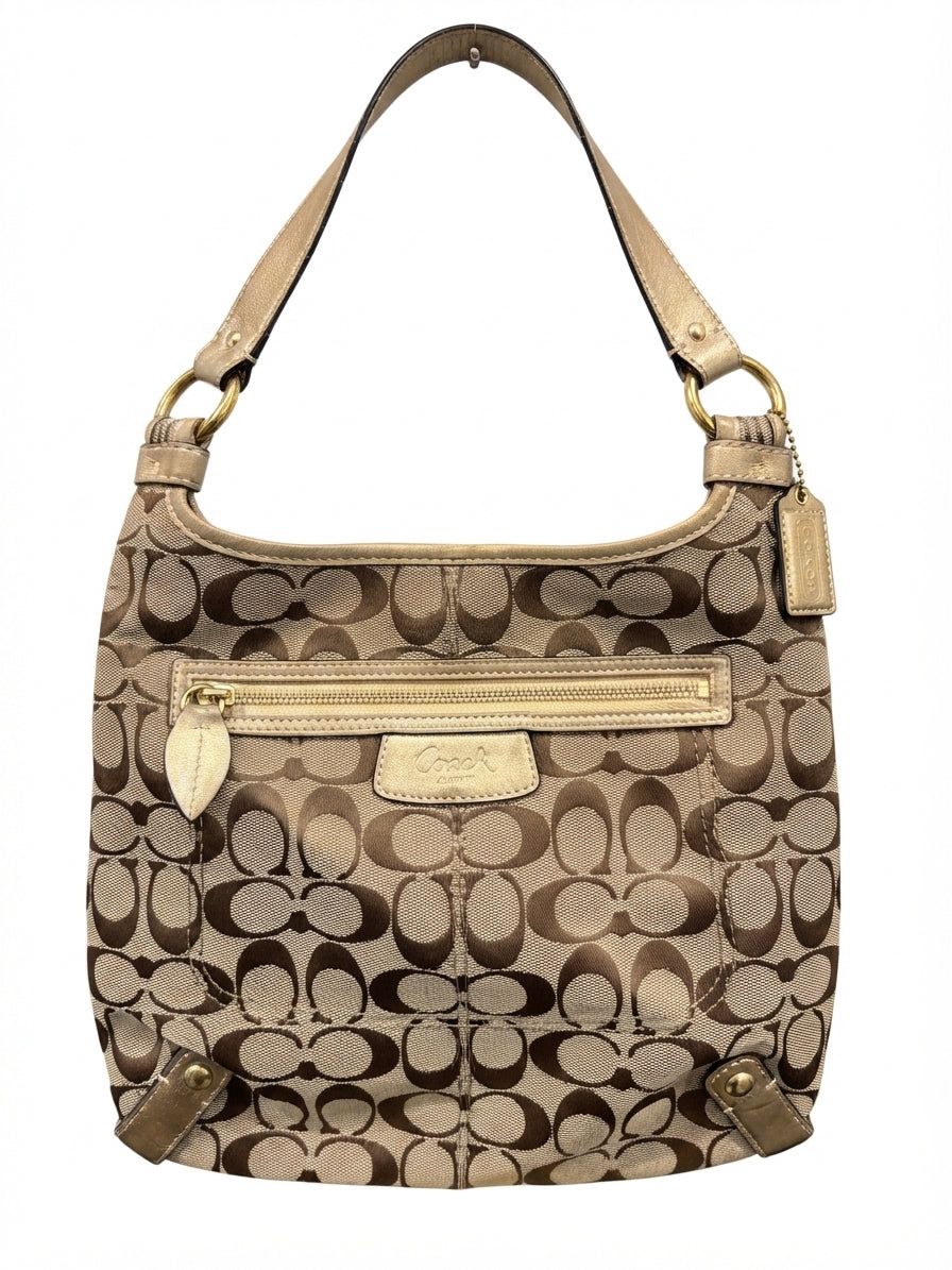 Coach 2009 F14689 Signature C Hobo Bag - Beige Canvas With Metallic Gold Trim - Image 1