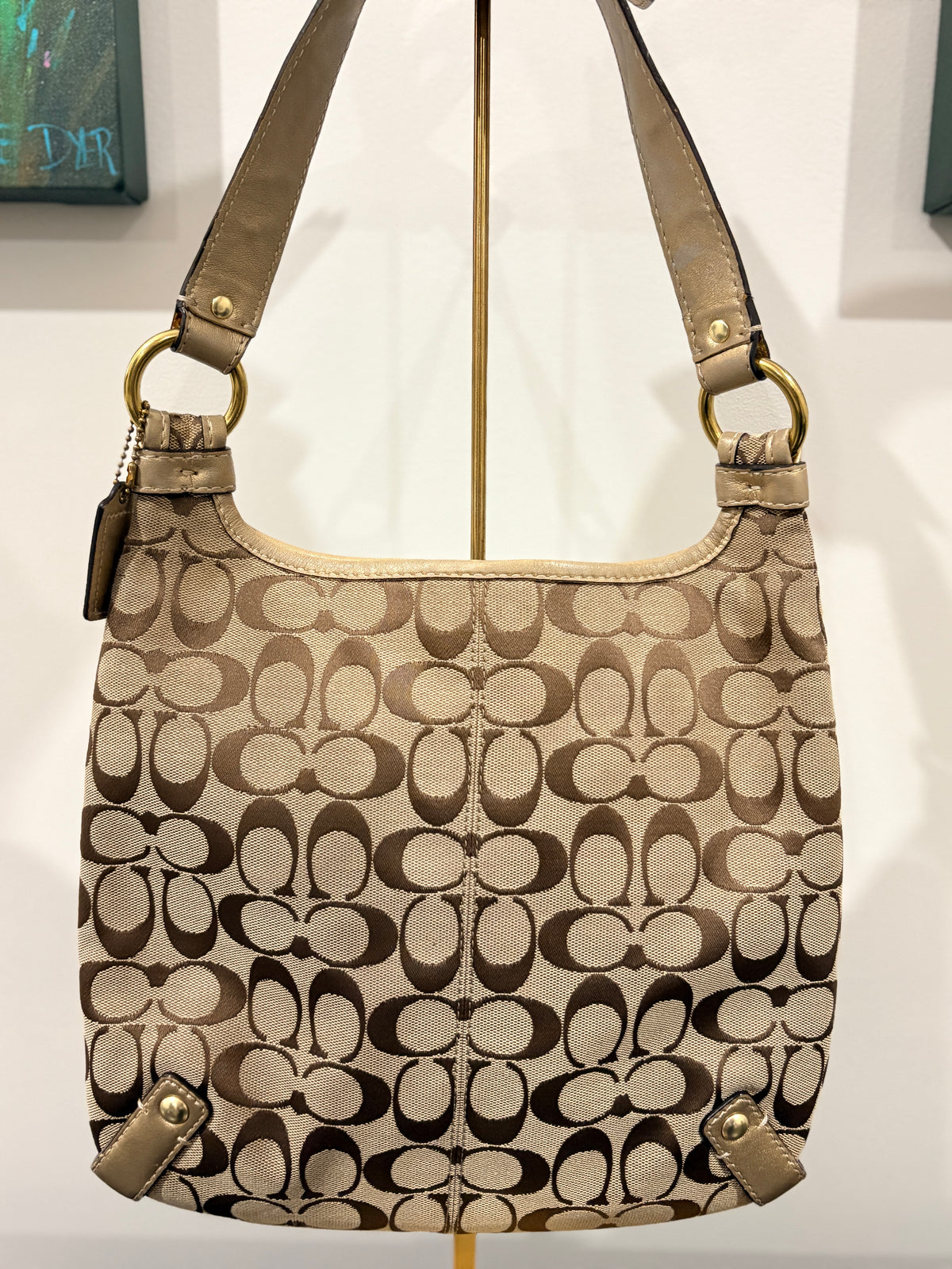Coach 2009 F14689 Signature C Hobo Bag - Beige Canvas With Metallic Gold Trim - Image 2
