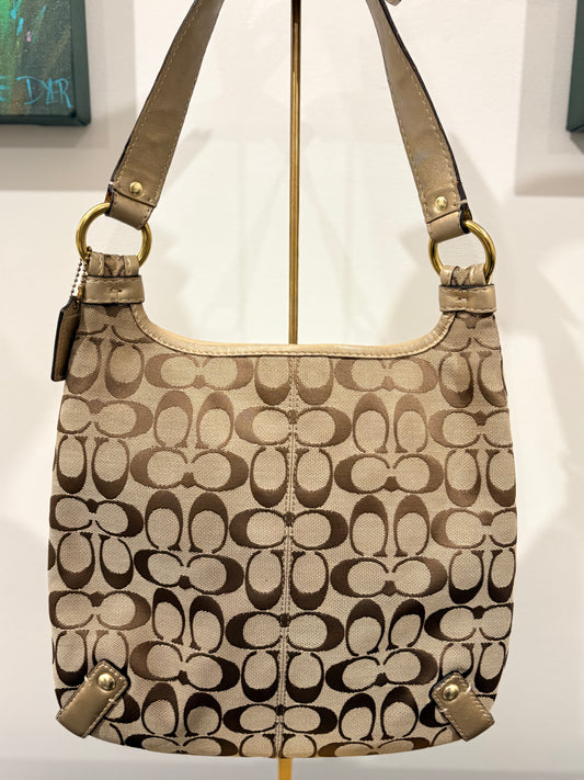 Coach 2009 F14689 Signature C Hobo Bag - Beige Canvas With Metallic Gold Trim - Image 2