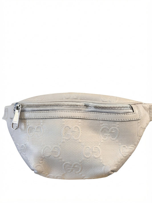 Gucci GG Embossed Belt Bag - White Leather Waist Bag - Image 1