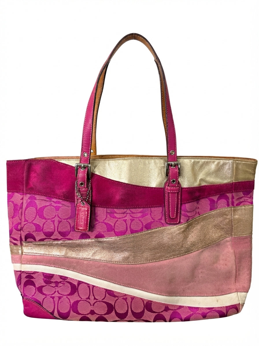 COACH G043-1441 Signature Wave Patchwork Gallery Tote Bag - Pink & Gold Multi-Panel - Image 1