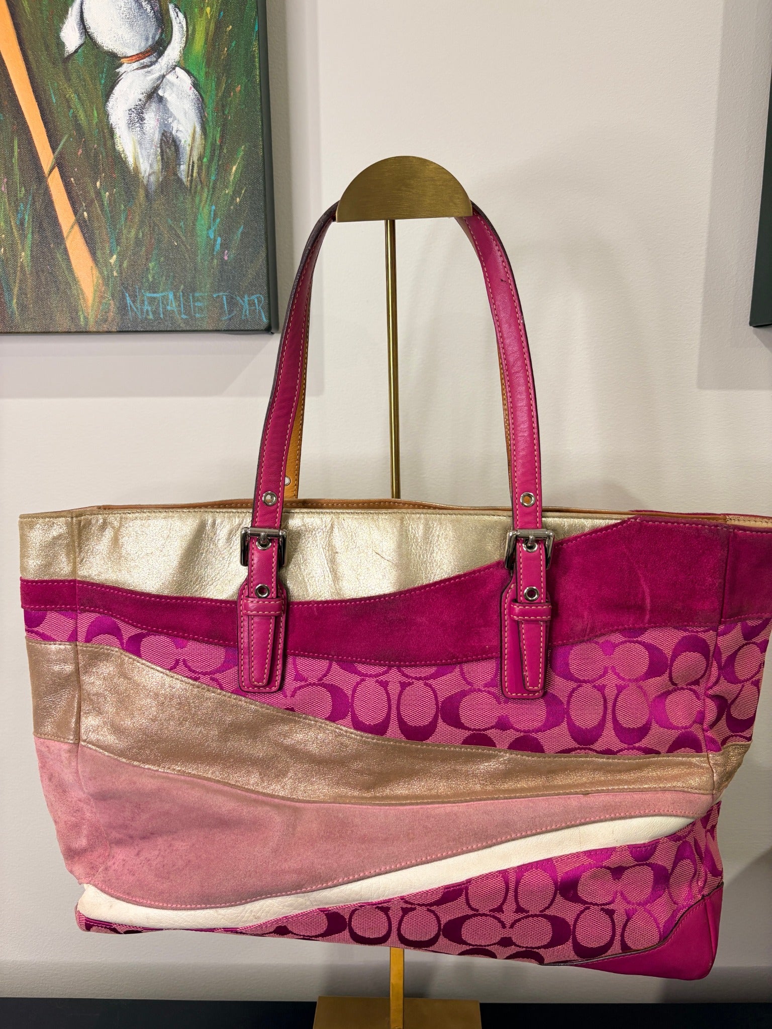 COACH G043-1441 Signature Wave Patchwork Gallery Tote Bag - Pink & Gold Multi-Panel - Image 2