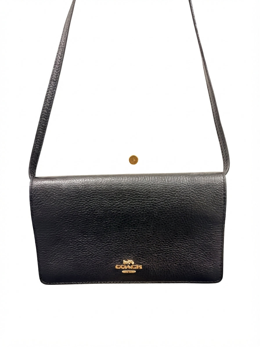 Coach Pebbled Leather Crossbody Bag - Black Shoulder Handbag - Image 1