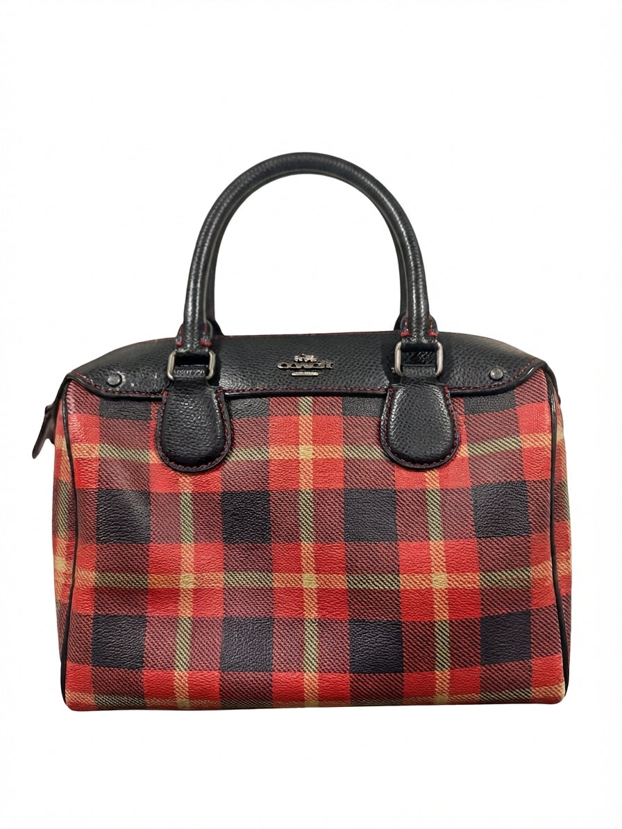 VVA269- 2016 F55446 Coach Rowan Satchel - Red Plaid Print Leather Handbag - Image 1