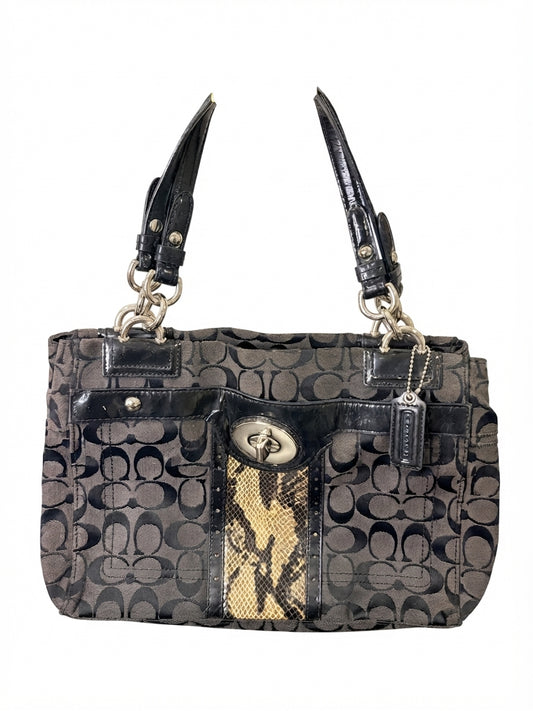 Coach 2011 F16580 Signature C Tote Bag - Black Grey with Snakeskin Detail - Image 1