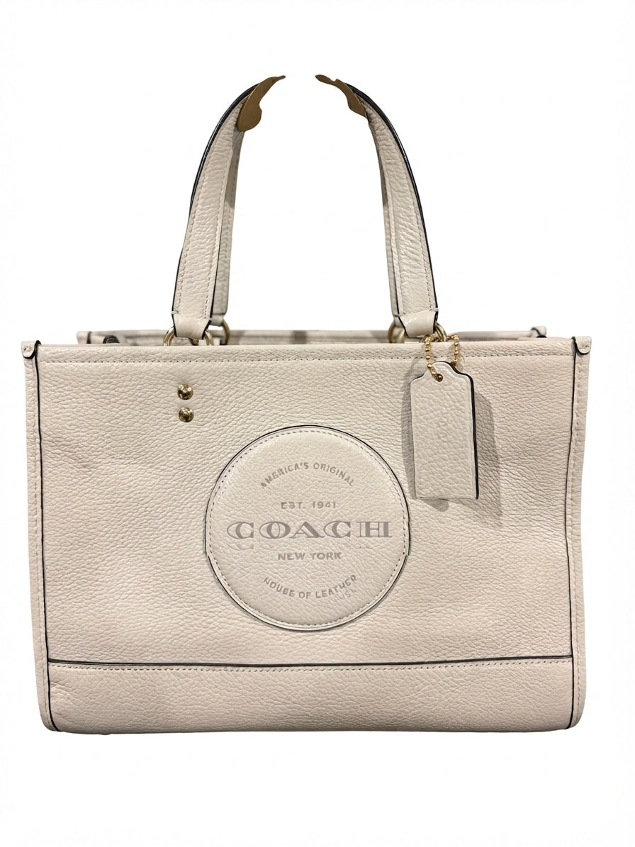 VVA272- Coach 2021 C2004 Dempsey Carryall with Patch 2-Way Bag - Luxurious Chalk Pebbled Leather Handbag - Image 1