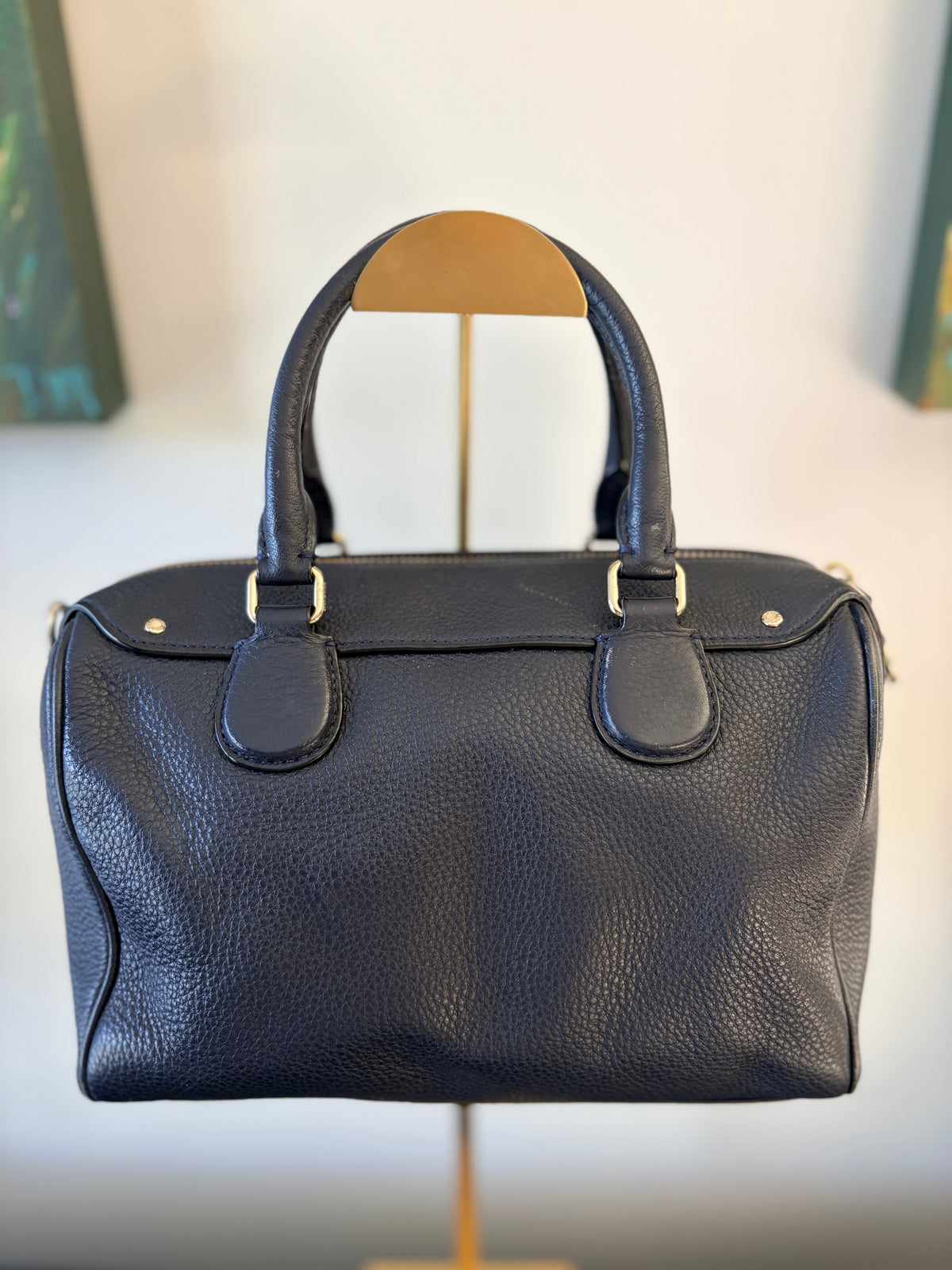 VVA262 - Coach Rowan Satchel - Classic Navy Pebble Leather Boston Handbag - Image 2