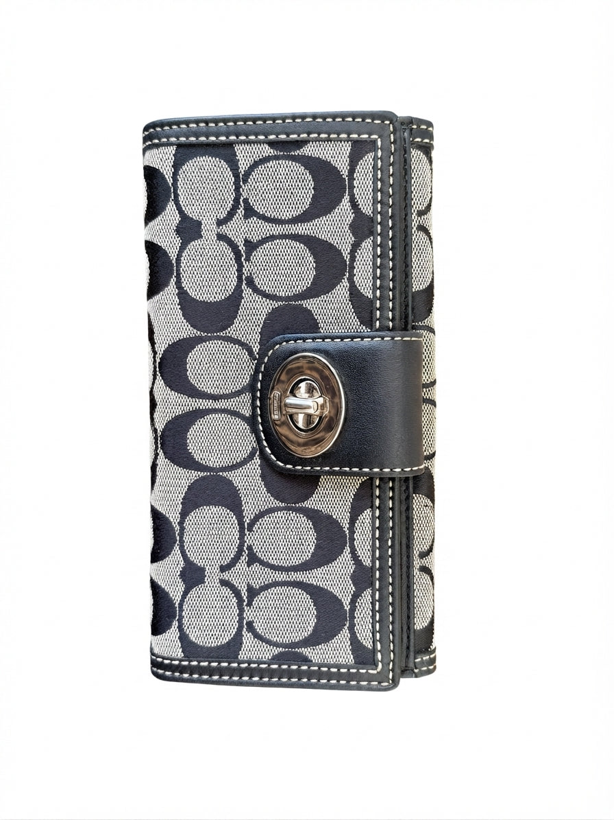 Coach Signature C Turnlock Wallet - Black Monogram Leather Bifold - Image 1