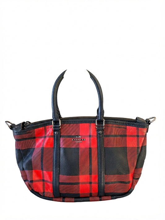 Coach Leather Tote Bag - Classic Buffalo Plaid Red and Black - Image 1