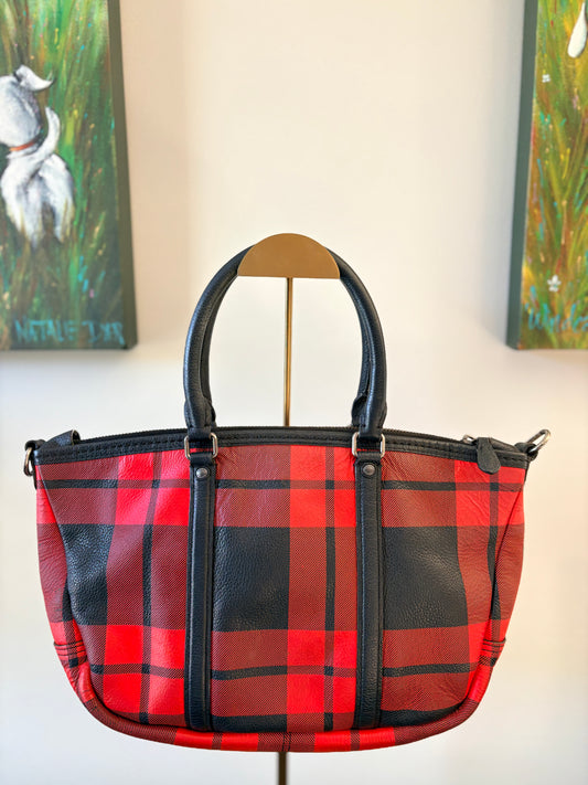 Coach Leather Tote Bag - Classic Buffalo Plaid Red and Black - Image 2