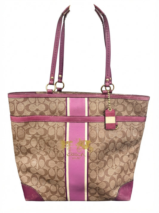 Coach 2008 12354 Signature Stripe Tote Bag - Khaki and Pink Horse and Carriage - Image 1