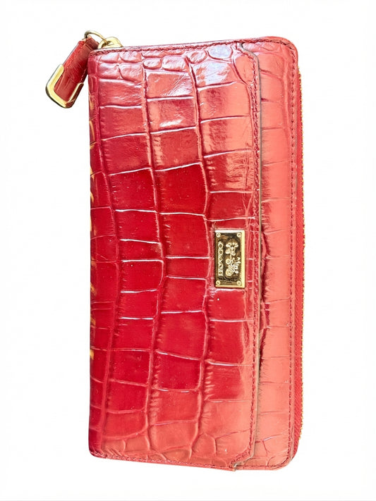 Coach Red Croc Embossed Leather Accordion Zip Wallet - Elegant Accessory - Image 1